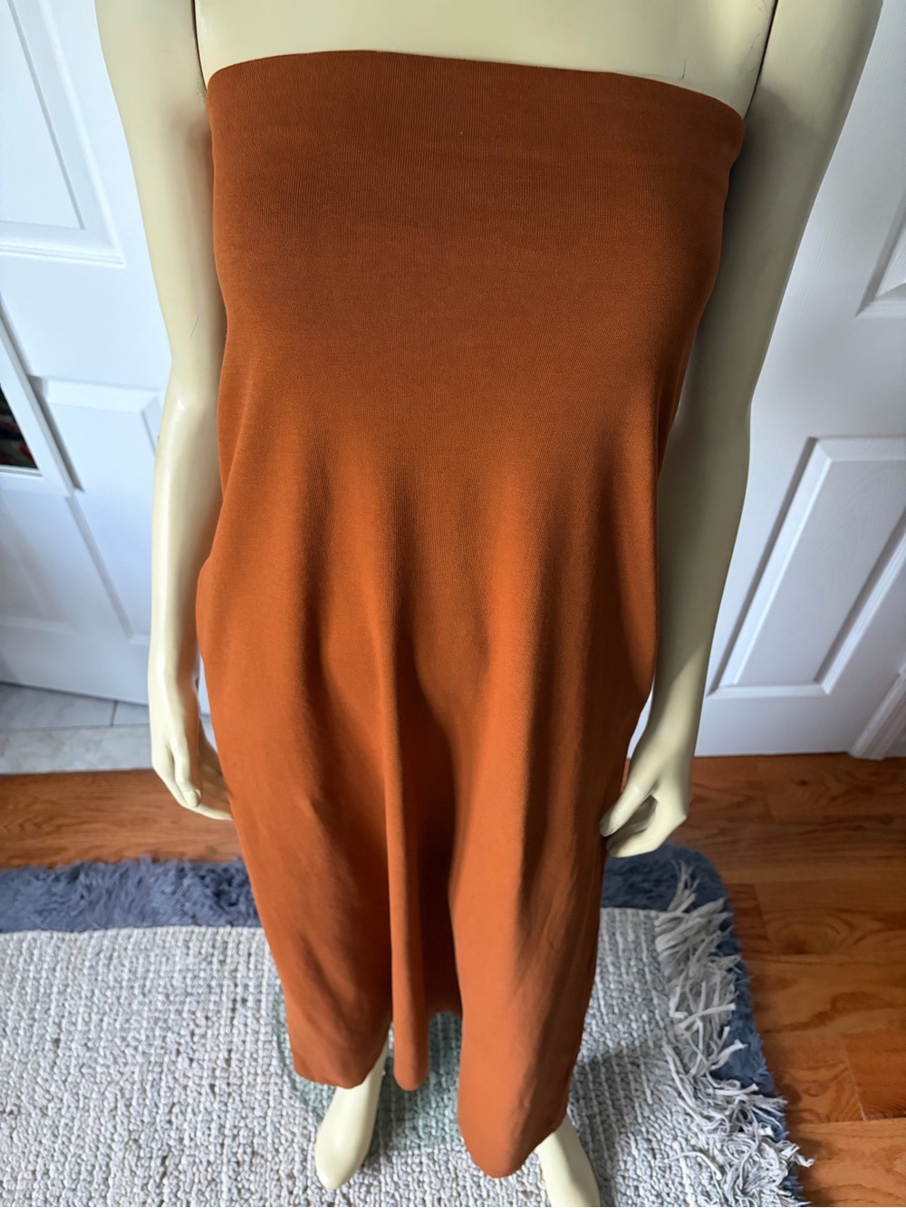 Zara Heavy Cotton Strapless Maxi Dress Burnt Orange 100 % Cotton Size Medium - Picture 4 of 4